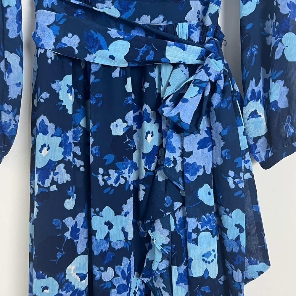 NEW J.Crew‎ Size 2 Watercolors Begonia Blue Floral Faux Wrap Midi Dress - Picture 9 of 16